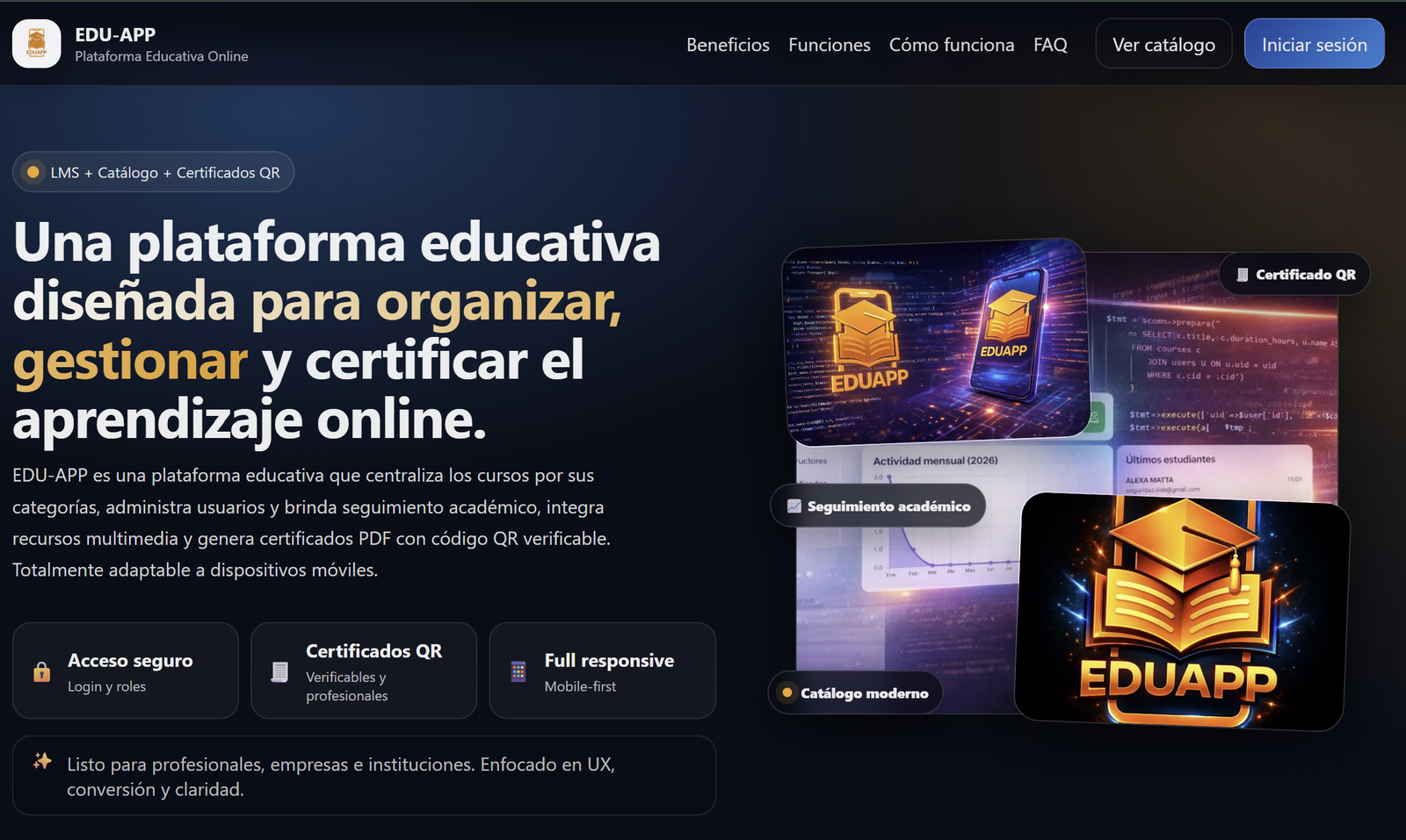 Mockup conceptual de la plataforma EDUAPP